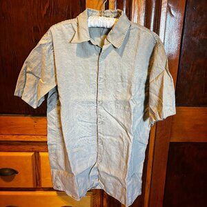 A(X)IST Wave Washed 100% Linen Mens Tan Short Sleeve Button Down Shirt Size L